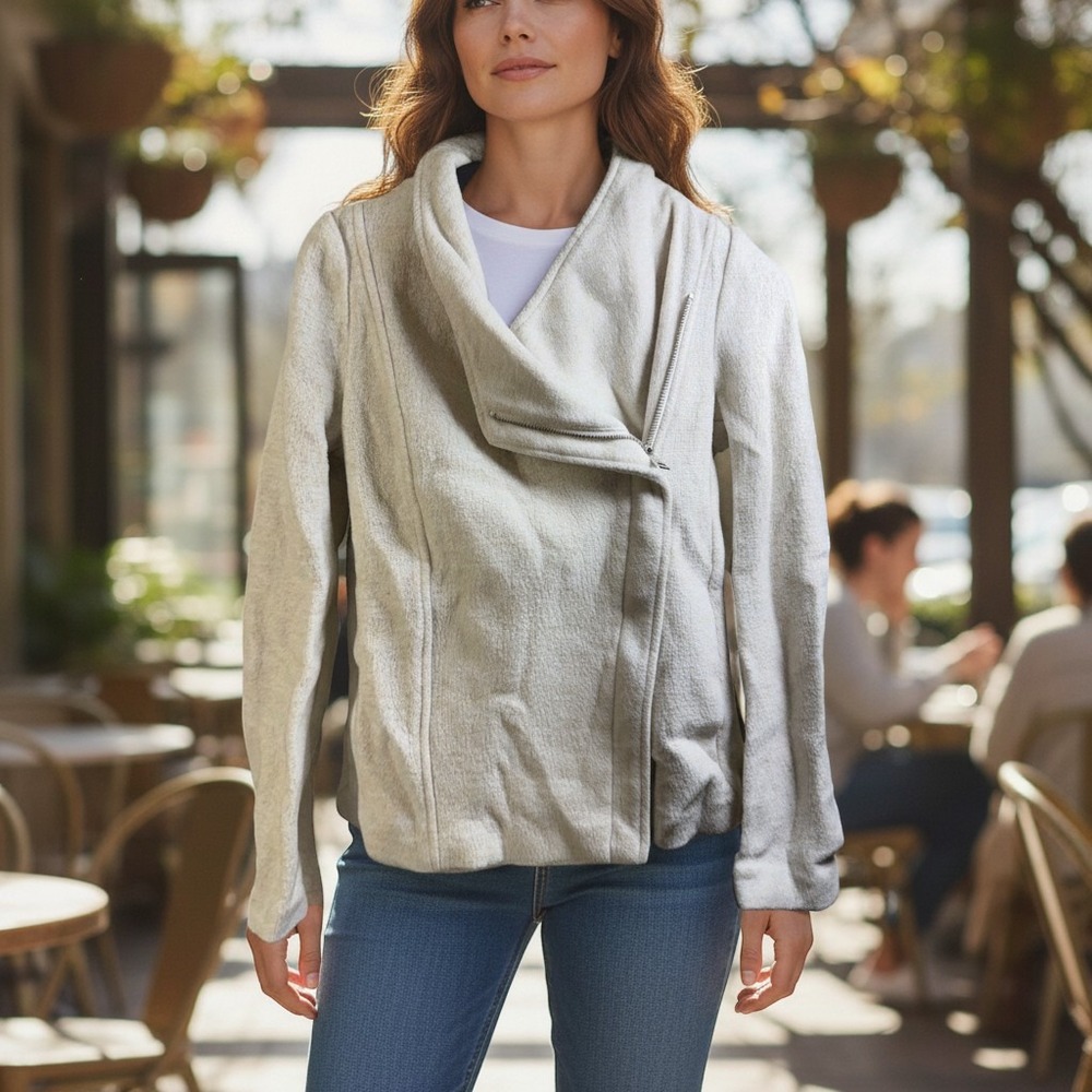 Vero Moda Moto Jacket XS Cream Excellent Asymmetric Zip Fleece Soft